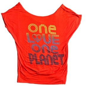 Forever 21 Neon Orange Rayon Shirt, Made in USA, Size Medium